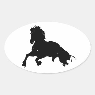 Sticker Ovale Silhouette du cheval blanc noir