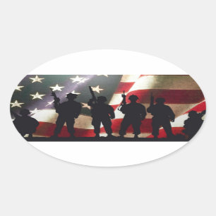 Sticker Ovale Silhouettes militaires patriotiques de soldat