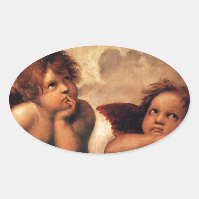 Sticker Ovale Sistine Madonna 2 Anges par Raphael (Devant)