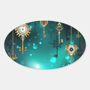 Sticker Ovale Skeleton Keys on Green Background