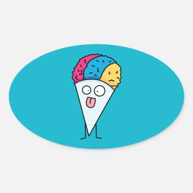Sticker Ovale Snow Cone langue hors ventilateur sirop de glace d (Devant)