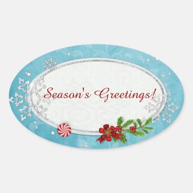 Sticker Ovale Snowflakes & Pepperment Holiday PERSONNALISÉ (Devant)