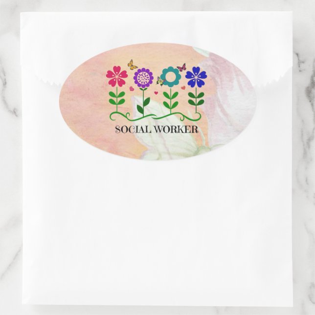 Sticker Ovale Social Worker, joli design pastel, (Sac)
