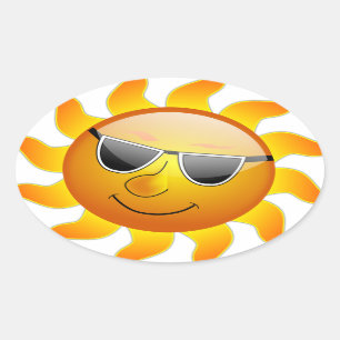 Sticker Ovale Soleil Cool Soleil brillant Sourire Chaleur été