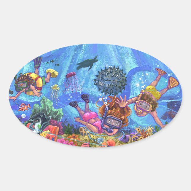 Sticker Ovale Sous la mer (Devant)