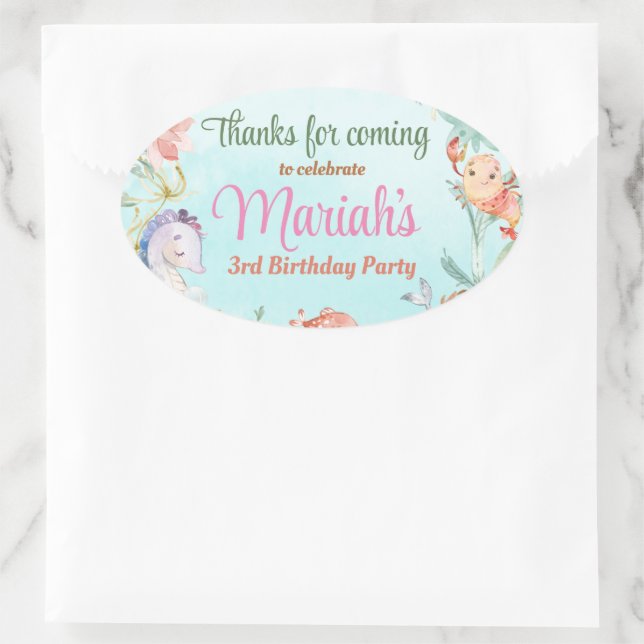 Sticker Ovale Sous l'aquarelle de mer Anniversaire Classic Round (Sac)