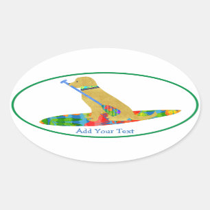 Sticker Ovale Stand haut coloré Paddboard Golden Retriever