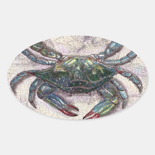 Sticker Ovale Stick ovale du crabe bleu de la baie Chesapeake (Devant)