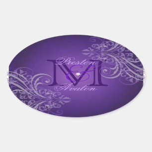Sticker Ovale Stick violet Monogramme violet Exquis