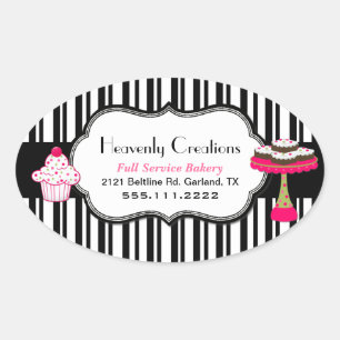 Sticker Ovale Stripes et sucreries Boulangerie personnalisée Sti