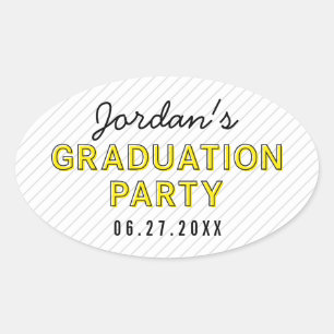 Sticker Ovale Stripes modernes Jaune fête de graduation