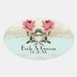 Sticker Ovale Style baroque Rose Vintage Aqua n Cream Lace