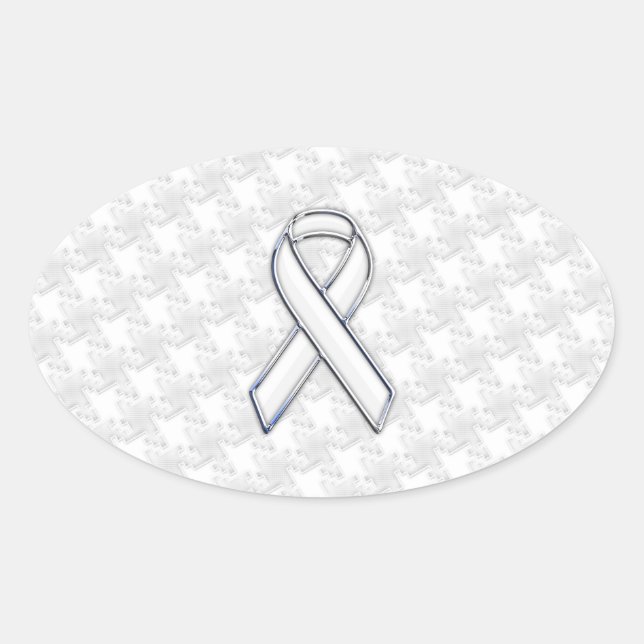 Sticker Ovale Style Chrome blanc de sensibilisation au ruban pie (Devant)