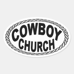 Sticker Ovale Style d'euro d'église de cowboy