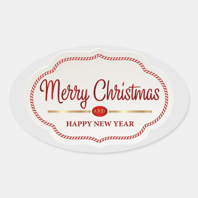 Sticker Ovale Sucre de canne festif Joyeux Noël Bonne année (Devant)