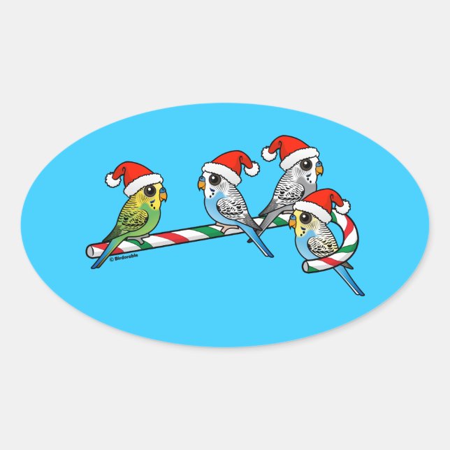 Sticker Ovale Sucre de canne Père Noël Budgies (Devant)