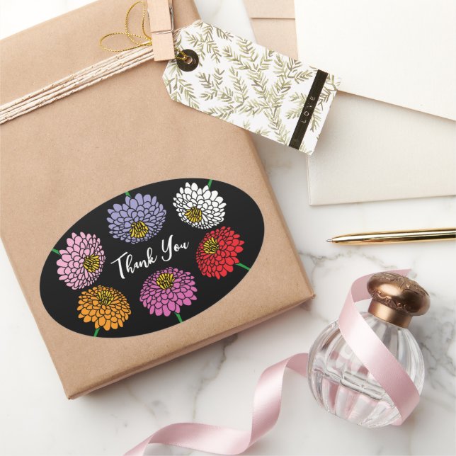 Sticker Ovale Summer Zinnia floral dessin personnalisé (Cadeaux)