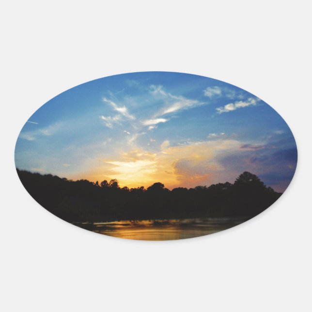 Sticker Ovale Sunset Mountain Lake (Devant)