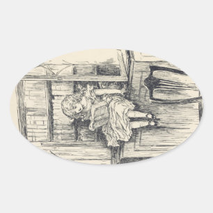 Sticker Ovale Sweet Charming Vintage Petit livre de lecture fill
