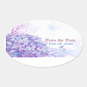 Sticker Ovale Sweet Purple Hydrangea Mariage Enregistrer la date