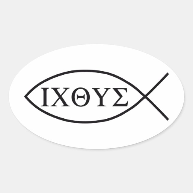 Sticker Ovale Symbole de poisson chrétien ICHTHYS ou ICHTHUS (Devant)