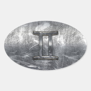 Sticker Ovale Symbole Gemini Zodiac en Grunge style dévêtu
