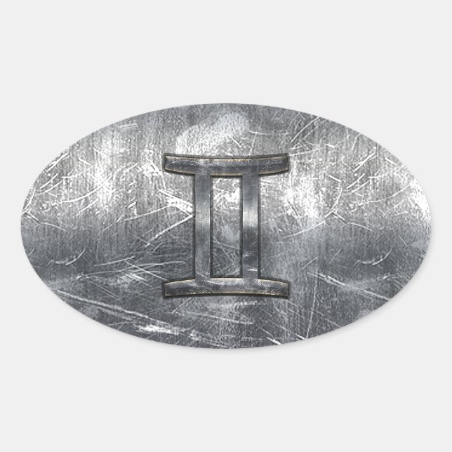 Sticker Ovale Symbole Gemini Zodiac en Grunge style dévêtu (Devant)