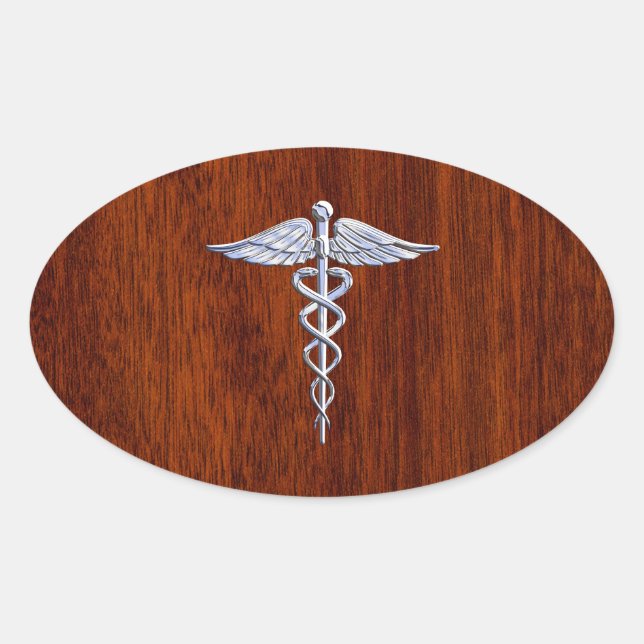 Sticker Ovale Symbole Médicale de Caduceus en argent Imprimer (Devant)
