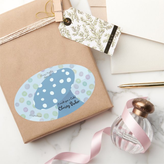 Sticker Ovale Taches et Points Boulangerie Champignon Bleu (Cadeaux)