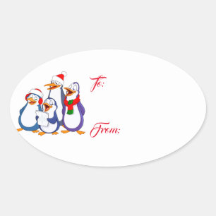 Sticker Ovale Tag Cadeau Sticker-Singer Pingouins
