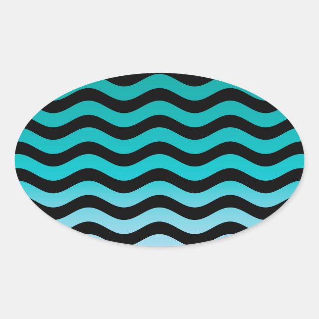 Sticker Ovale Tailles turquoise ondulées (Devant)