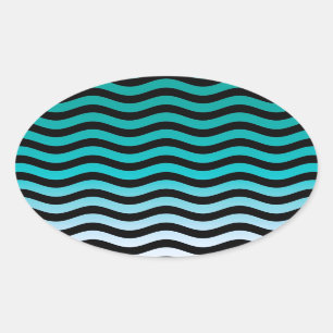 Sticker Ovale Tailles turquoise ondulées