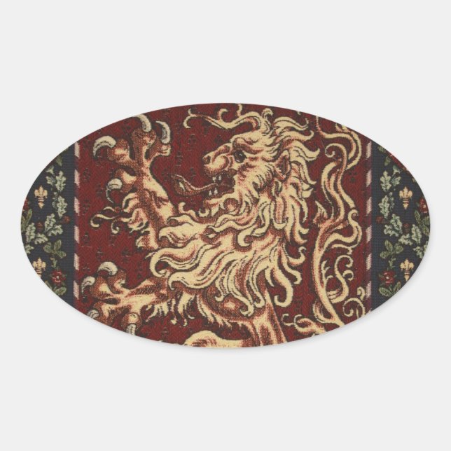 Sticker Ovale Tapisserie du lion royal (Devant)