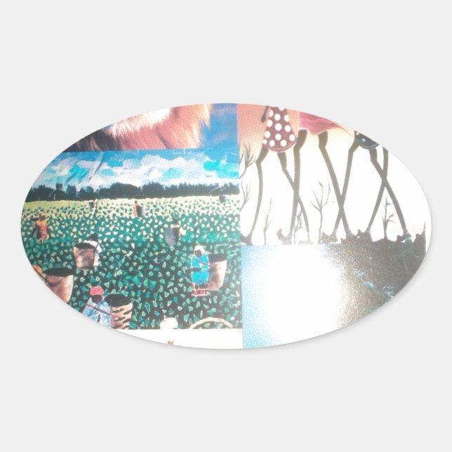 Sticker Ovale Tapisserie kenyane : Faune, culture et plage côtiè (Devant)