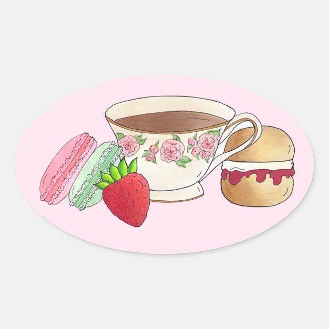 Sticker Ovale Tea Party Macarons Tea Party Scone (Devant)
