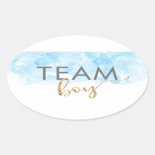 Sticker Ovale Team Boy Blue Gold Parties scintillant Genre Revei