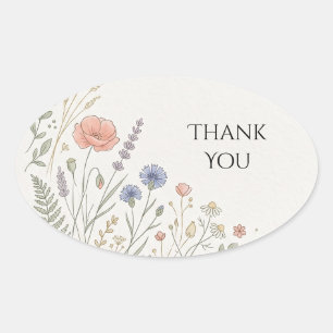 Sticker Ovale Terracotta Line Art Floral Merci