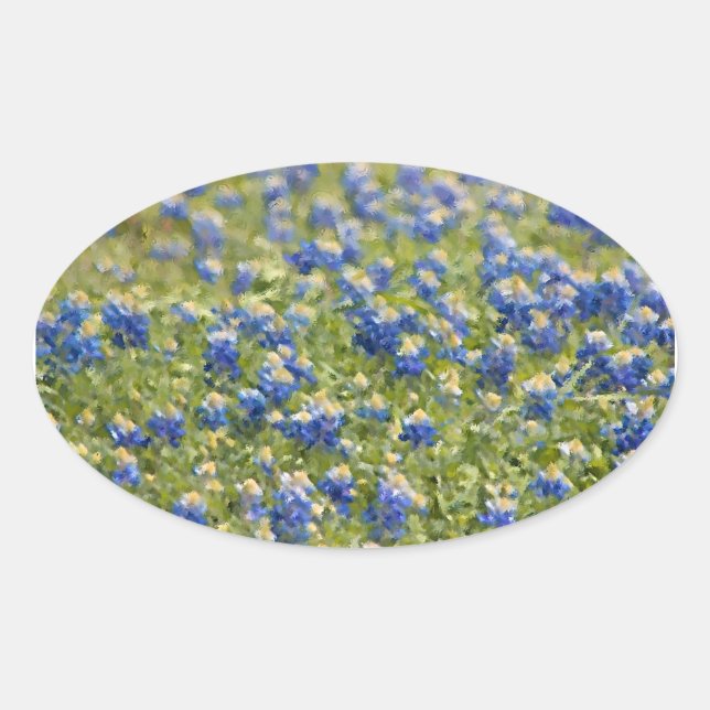 Sticker Ovale Texan Fleur sauvage Bluebonnets peinture numérique (Devant)