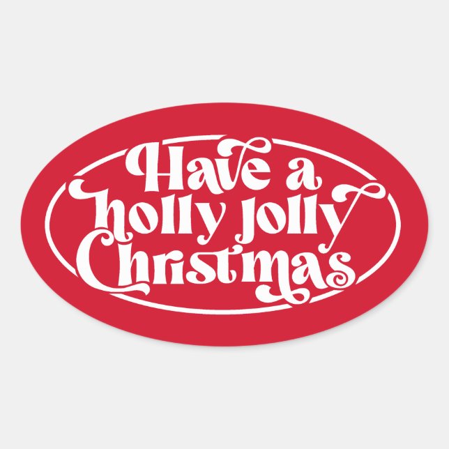 Sticker Ovale Texte de Noël Holly Jolly (Devant)
