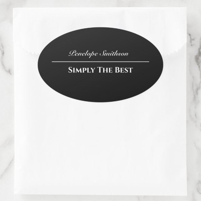 Sticker Ovale Texte et couleurs personnalisables Noir et blanc d (Sac)