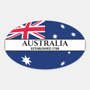 Sticker Ovale Texte noir Australie établi drapeau 1788