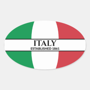 Sticker Ovale Texte noir Italie Établi Drapeau 1861