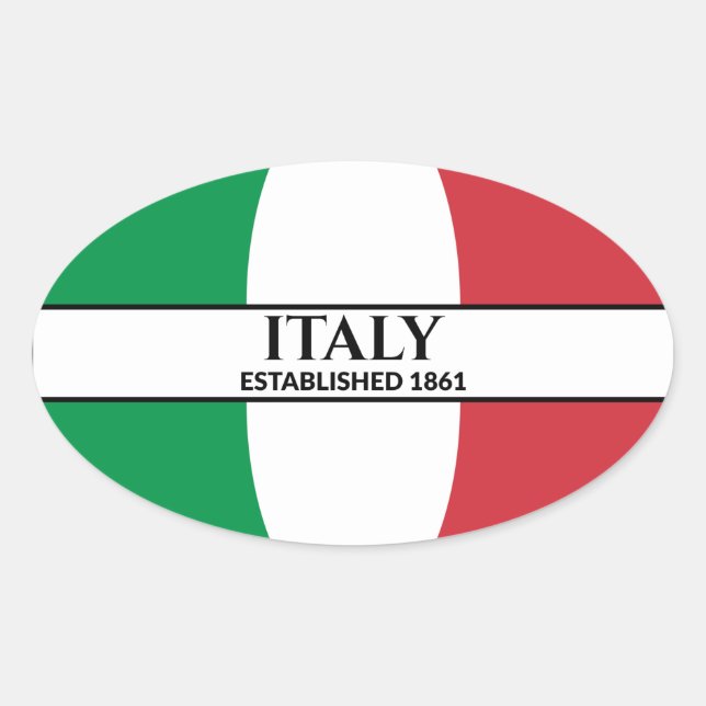 Sticker Ovale Texte noir Italie Établi Drapeau 1861 (Devant)