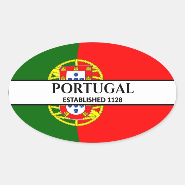 Sticker Ovale Texte noir Portugal établi 1128 Drapeau (Devant)