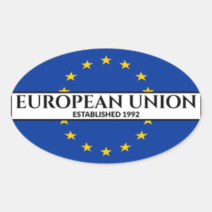 Sticker Ovale Texte noir Union européenne Fondée Drapeau 1992