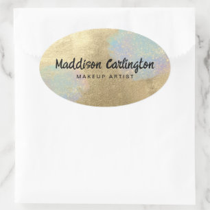 Sticker Ovale Texture Parties scintillant Or Et Iridescente