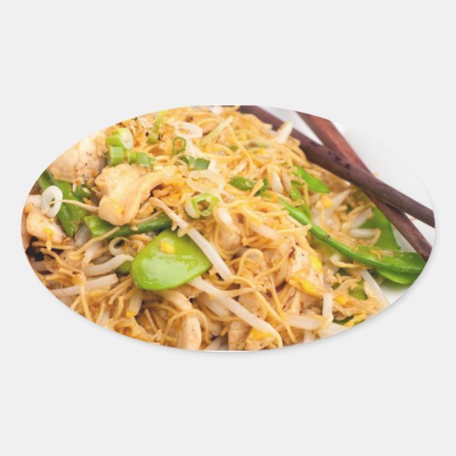 Sticker Ovale Thailandais Lo Mein Noodle Stir Fry (Devant)