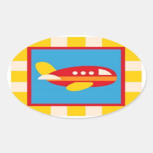 Sticker Ovale Thème de transport d'avion mignon cadeaux pour enf