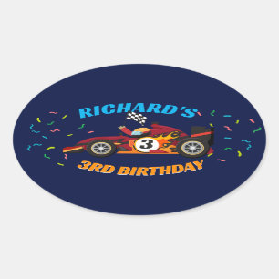 Sticker Ovale Thème de voiture de course pour l'anniversaire de 