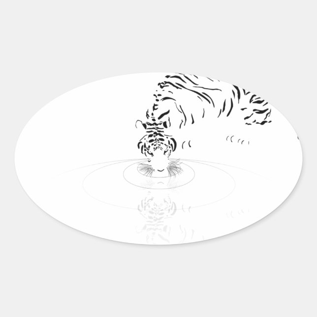 Sticker Ovale Tigre à boire (Devant)